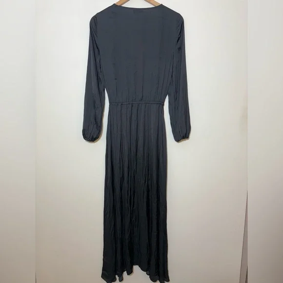 Zadig & Voltaire Black Long Wrap Maxi Evening Long Sleeve Satin Dress Size SM - Picture 6 of 9